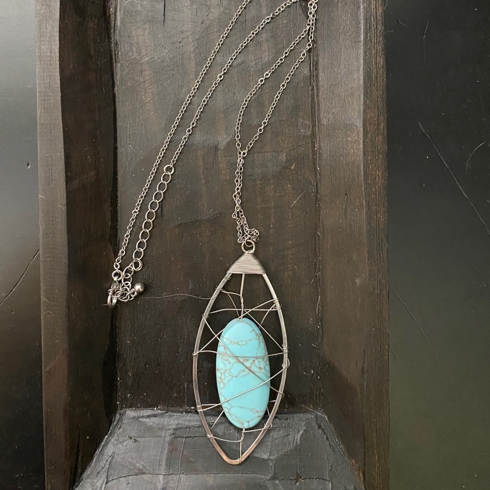 Francesca’s Long Pendant Silver Turquoise Necklace